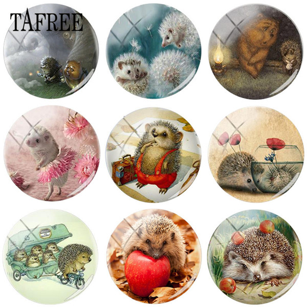 TAFREE Hedgehog In The Fog Round Shape DIY Glass Cabohcon Art Picture Demo Flat Back Making Findings For Bracelets Keychains