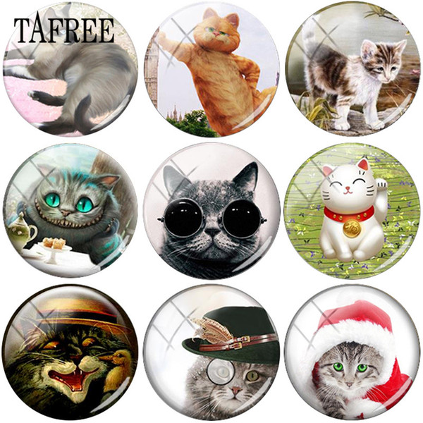 TAFREE Cute Animal Pet Cat Art Picture DIY 25mm Round Shape Glass Cabochon Dome for Pendant Keychain Necklace Accessories