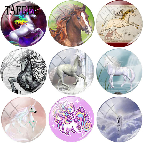 TAFREE Graceful Unicorn Horse Art Picture 25mm DIY Glass Cabochon Photo Round Dome Jewelry Findings For Pendant Keychain Necklace