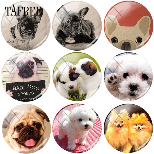 TAFREE Lovely Animals Pet Dog 25mm DIY Round Art Photo Glass Cabochon Demo Flat Back Making Findings Cover Settings Jewelry Accessories