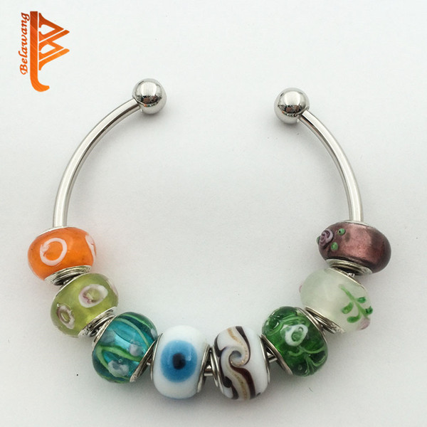 BELAWANG Wholesale 925 Silver Colorful Stripe Murano Lampwork Glass Charm Beads For Pandora Original Charms Bracelet Jewelry DIY Making