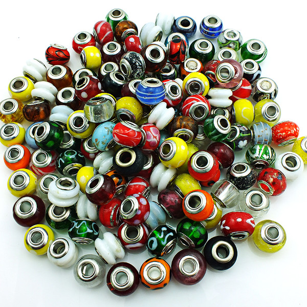 100 Pieces/Lot Mix Slale Glass Beads Fashion Big Hole Murano Loose Beads Fit DIY European Bracelets Jewelry