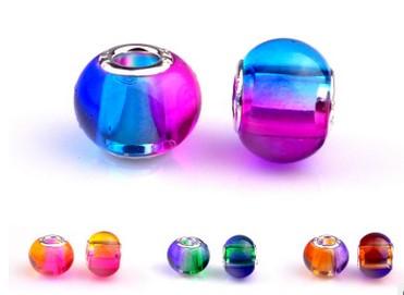 50 Pcs 925 Sterling Silver Rainbow Gradient Handmade Lampwork Murano Glass Charm Beads Big Hole Bubble For Pandora European Jewelry Bracelet