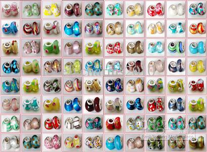 100 Pcs Mixed 925 Sterling Silver Handmade Lampwork Murano Glass Charm Beads For Pandora European Jewelry Bracelet+ 1 Leather bracelet gift