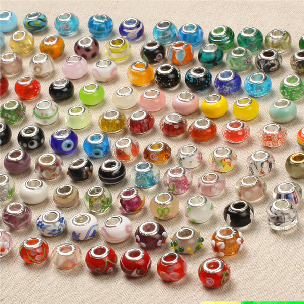 925 Sterling Silver Charm Glass Beads Pendants Murano Hole Beads for Pandora Necklace Bracelet Jewelry DIY Accessories with Stamp DHL Free