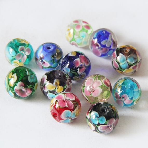 New Beautiful 14mm Plum Flower Inside Glass Round Beads DIY Loose Spacer Beads Jewelry Free Shipping