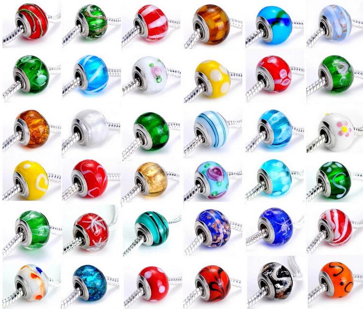 9*14mm 5mm Hole Size DIY Beads mix style Lampwork Glass European Beads Fit Charm Hand chain FX1