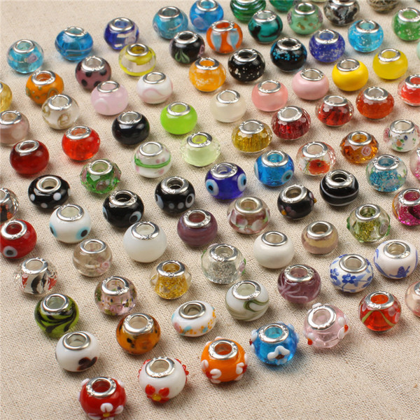 50PCS Glass Loose Beads Pendants Charm Murano Hole Beads Fit For Necklace Bracelet Jewelry DIY Accessories DHL Free