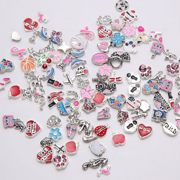 Mixed 50pcs/lot DIY Charms for Locket Pendant Bracelets Necklaces Chain for Womens Fashion Jewelry Accessories Magnetic Floating Charms