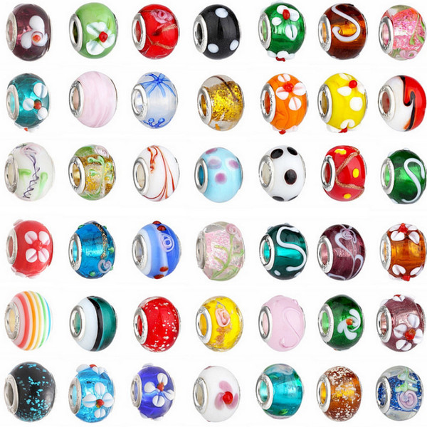 Fashion Glass Beads Charms pretty European Murano Glass Biagi Large Big Hole Rroll Beads Fit For Charm Bracelets&Necklace Mix Color