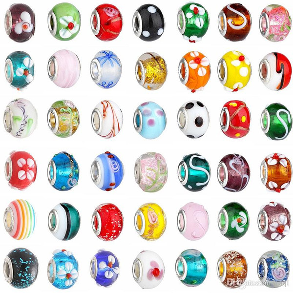 2015 New Glass Beads Charms pretty European Murano Glass Biagi Large Big Hole Rroll Beads Fit For Charm Bracelets&Necklace Mix Color