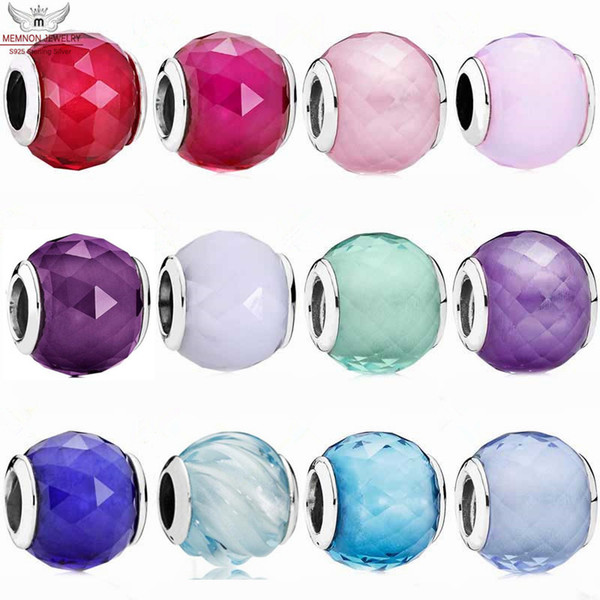 Colorful 100% 925 sterling silver glass beads fit Pandora charms bead bracelets bangles DIY gift for women Memnon fashion jewelry wholesale