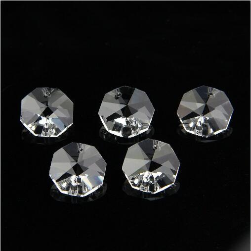 100 PCS DIY 14*14 mm Octagonal Crystal Glass Beads Double Hole DIY Beads