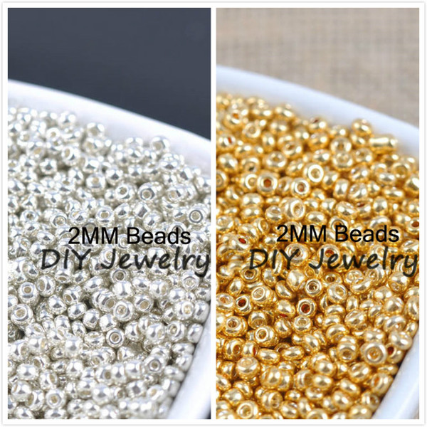 Czech 400g/Lot 2mm Solid Gold Silver Tone Round Opaque Glass Seed beads DIY accessory jewelry making Earring Necklace Bracelet Doll beads