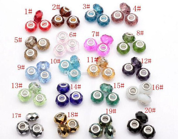 Hot ! 100pcs European Style Faceted 20 - color Crystal Glass Beads Large Hole Beads Fit Charm Bracelet