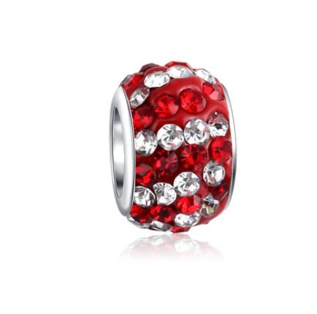 Wholesale 10pcs Sterling Silver Red & White Clay Crystal Shambala Ball Charm Beads Big Hole For Pandora European Jewelry Bracelet Jewelry