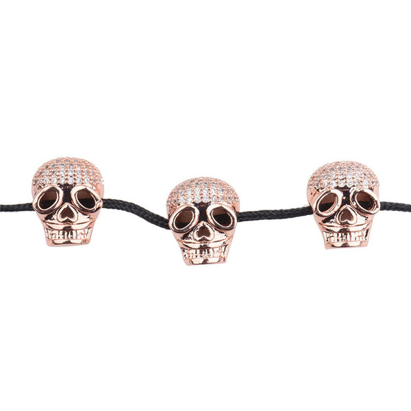 Black/Silver/Gold/Rose Gold Micro Pave CZ Zircon Accessories Skull Bead Brass Beads For Jewelry Making Pulsera dd109