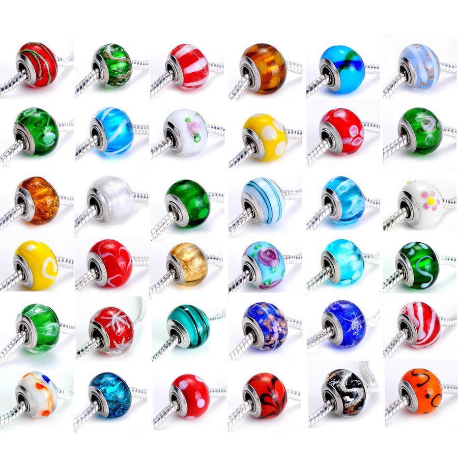 Mix style 200pcs/lot mix color DIY Big hole beautiful European loose beads glass beads fiit for charm bracelets B04