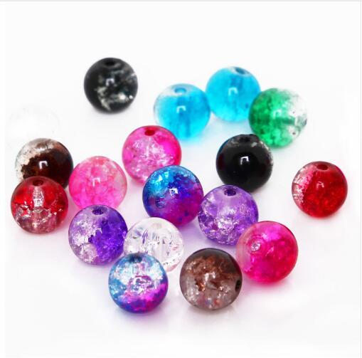 Hight Quality 50Pcs 8mm Two-Tone Color Round Glass Crackle Beads Loose Spacer Beads For Jewelry Making DIY Bracelet & Necklace