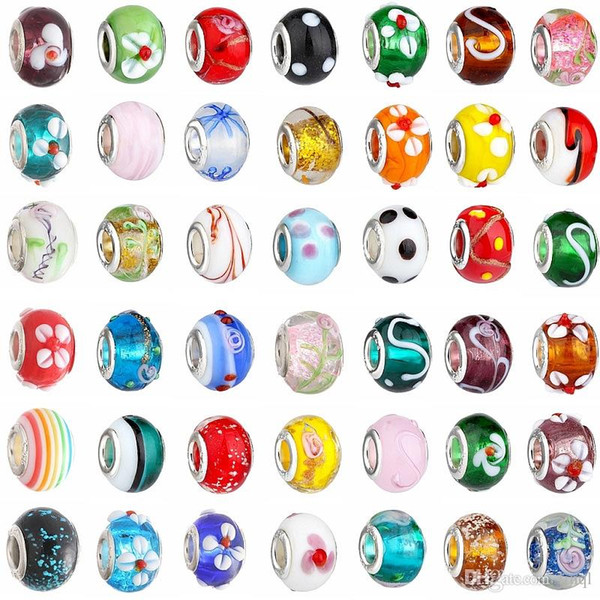 New Glass Beads Charms pretty European Murano Glass Biagi Large Big Hole Rroll Beads Fit For Charm Bracelets&Necklace Mix Color KKA1084