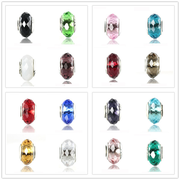 newest free shipping MOQ20pcs european silver white pink red blue glass crystal round jewelry diy bead Fit Pandora Charm Bracelet A190