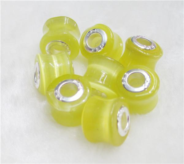 7x14mm DIY Handmade Lampwork Bead Big Hole loose Murano Cat Eye Spacer European Core Beads