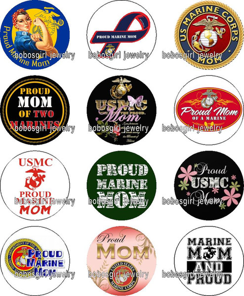 Free shipping MARINE CORPS MOM glass Snap button Charm Popper for Snap Jewelry good quality 12pcs / lot Gl382 jewelry making