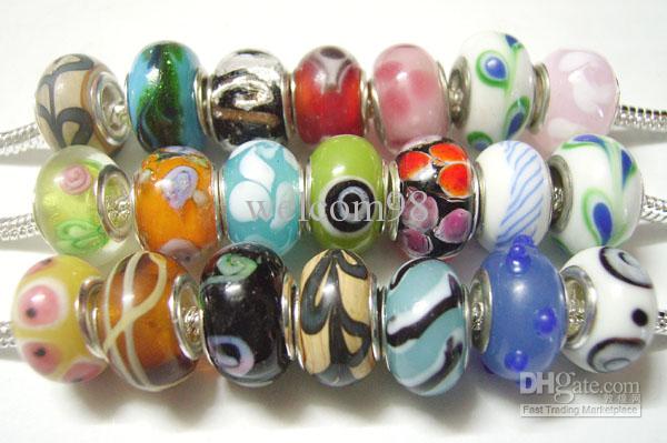 100pcs/lot Mix Style Murano Lampwork Glass European Beads Charm Bracelet Necklace For DIY Craft Jewelry C21*