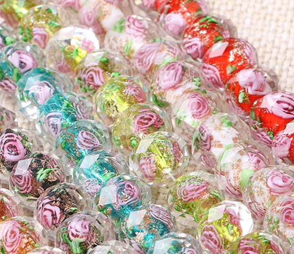 Faceted Lampwork Glass Charms Rose Flower Loose Spacer Bead fOR BRACELET JEWELRY MAKING