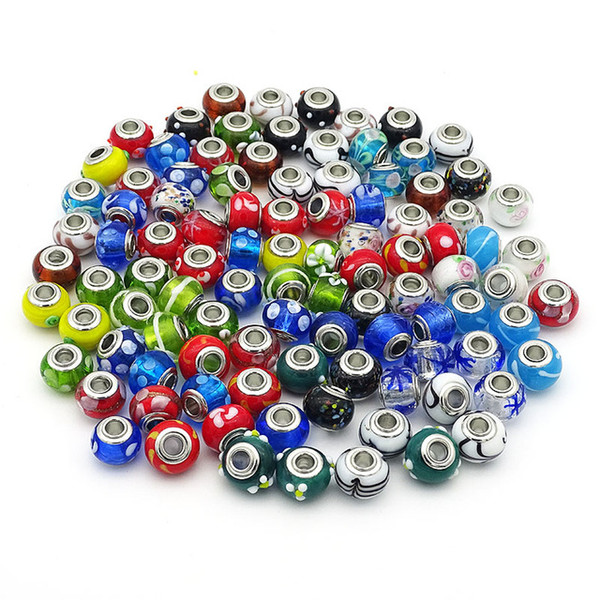 New 100 Styles 925 Sterling Silver Loose Beads DIY Jewelry 5mm Hole-diameter European Colorful Glass Bead for Bracelets Necklace