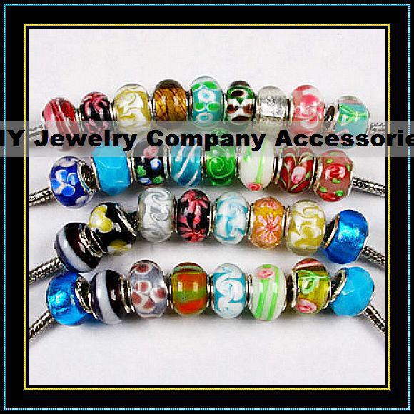 1050pcs double core Murano Glass Beads chars silver plated bead Charm fit Bracelet mix 30 styles