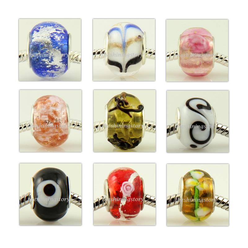 assorted color 50pc lot Lampwork glass european chamilia biagi large big hole  fit for charm cheap fashion jewelr5y