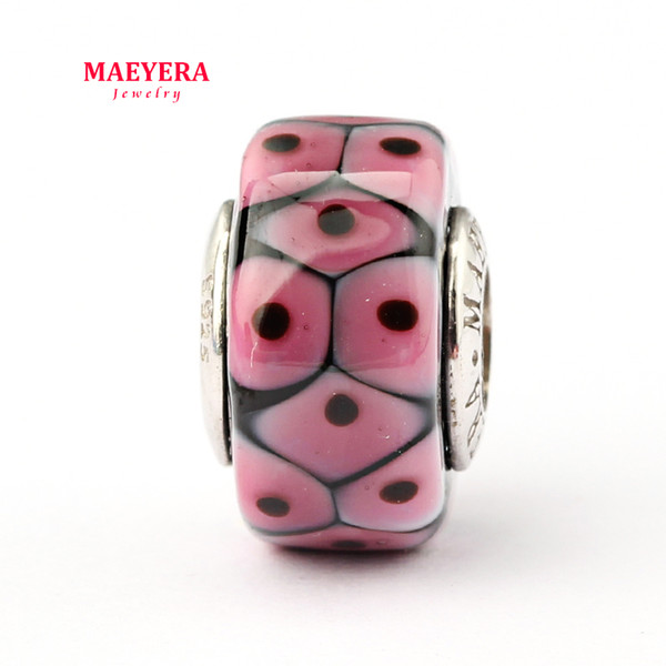 MAEYERA Authentic 925 Sterling Silver Lampwork Beads Barrel Beads Murano Glass Beads Fit European Charm Bracelet 920295