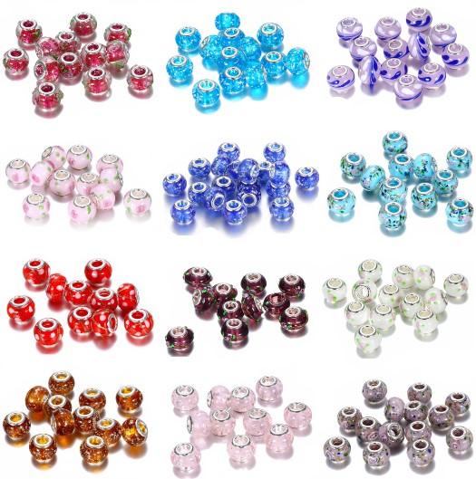 Hot!!! 100 Pcs Mixed 925 Sterling Silver Handmade Lampwork Murano Glass Charm Beads For Pandora European Fashion Jewelry DIY Charms Bracelet