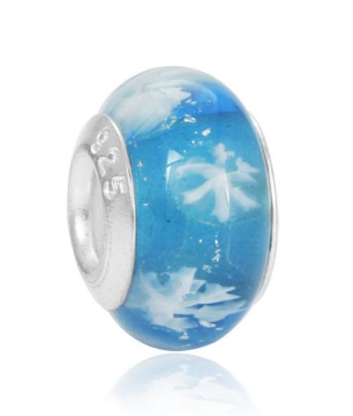 10Pcs 925 Sterling Silver Winter Snowflake Murano Lampwork Glass Beads Charm Big Hole Loose Beads For Pandora European Bracelet Necklace