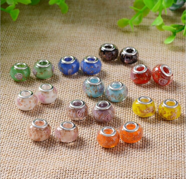 Brand New 10 Styles Glass stering cord big hole loose beads fit European pandora jewelry Diy bracelet charms 100pcs per lot