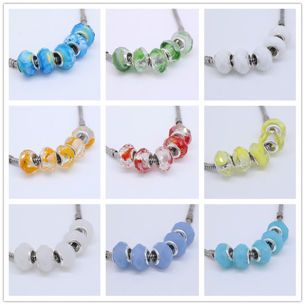 Wholesales 50pcs/Lot Clear Mix Colors Murano Glass Crystal Faceted Rondelle Spacer Big Hole Charms Beads For European Jewelry Bracelet