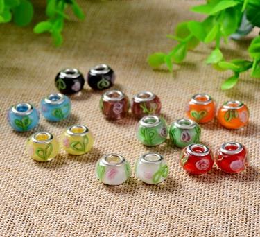 Free Shipping Wholesale mix Colors DIY Glass Beads Fluorescent color Fit Pandora Charms Bracelets Necklaces European Beads Loose Beads