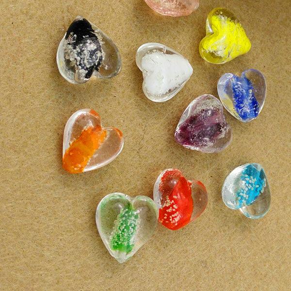 CUTE HEART Lampwork Glass Charms Loose Spacer Bead fOR BRACELET 12MM FOIL JEWELRY MAKING