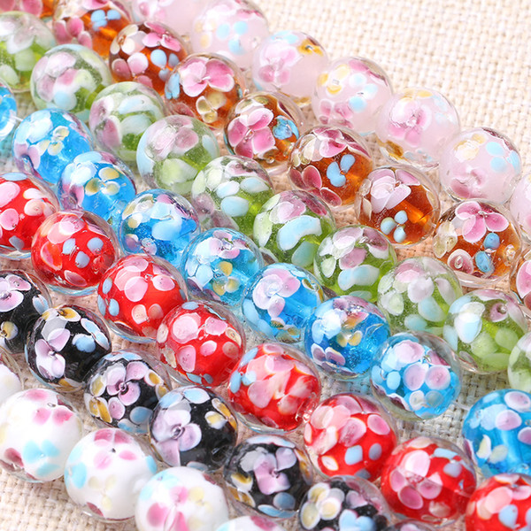 20pcs/lot 14mm Top Quality Handmade Lampwork Beads Round Flower Lampwork Glass Beads for Jewelry Making 7 Colors DIY Necklaces