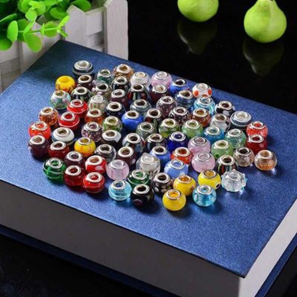 Lampwork Crystal Alloy Charm Loose Beads Mix Colors Glass Big Hole Beads European Style for Pando Bracelet Jewelry Accessories DHL FREE