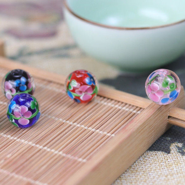 New Plum Flower Inside Glass Round Beads DIY Original bracelet earrings jewelry accessories Japanese-style glass loose beads Free Shipping