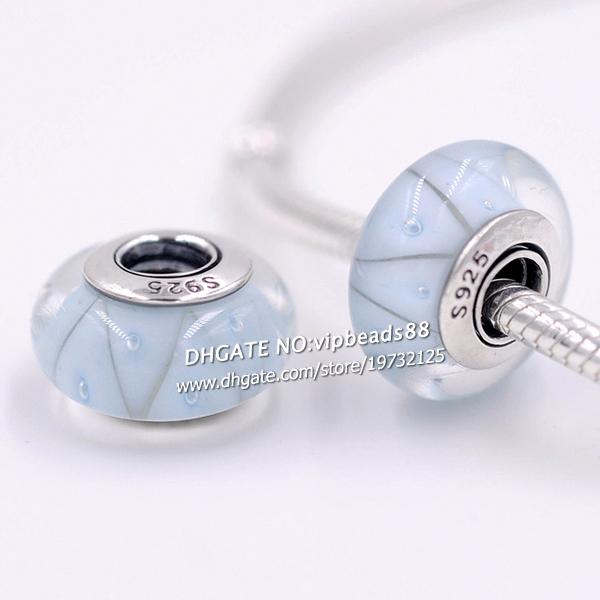 S925 Sterling Silver Handmade jewelry Light blue triangle Murano Glass Beads Fit European DIY pandora Charm Bracelets & Necklace 046