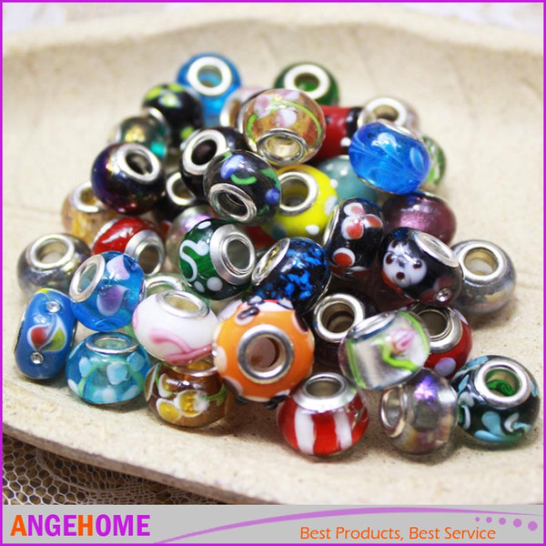 9*14 mm Mix Color Murano Glass Loose Beads Big Hole fit DIY European Pandora Jewelry Braclet Charms Bracelets, Jewelry Findings