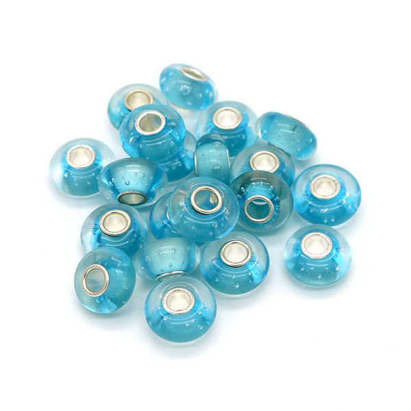 8x14mm Wholesale new 100pcs/Lot Mix Color Murano Glass Lamp work Beads Big Hole Silver P Core For European Charm Bracelet