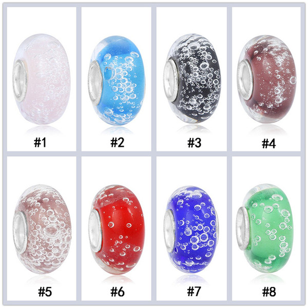 European Big Hole Glass Charms Spacer Loose Handmade Lampwork bubble Beads For DIY Jewelry Making Fit Handmade Bracelet