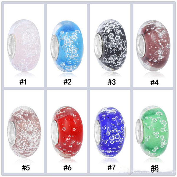 European Big Hole Glass Charms Spacer Loose Handmade Lampwork bubble Beads For DIY Jewelry Making Fit Handmade Bracelet