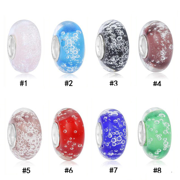 European Big Hole Glass Charms Spacer Loose Handmade Lampwork bubble Beads For DIY Jewelry Making Fit Handmade Bracelet