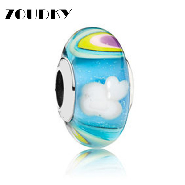 ZOUDKY 100% 925 Sterling Silver New Exhibition Charm Beads Rainbow Glass Beads Suitable Fit Women DIY Bracelet Necklace Gift