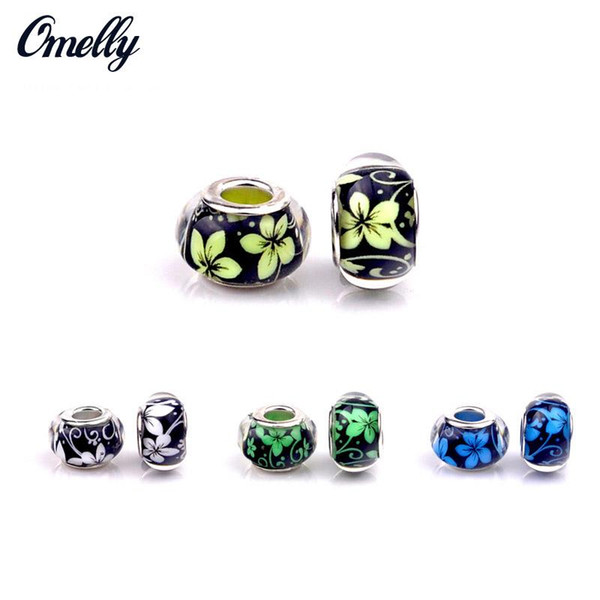 European Beads Silver Filled Glass Flower Jewelry Making Handmade Lampwork Pan Beads Charms DIY Bracelet Wholesale Cheap